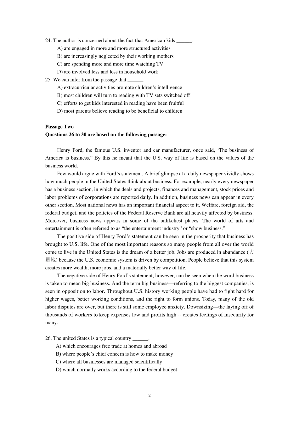2003年6月大学英语四级真题及参考答案_第2页