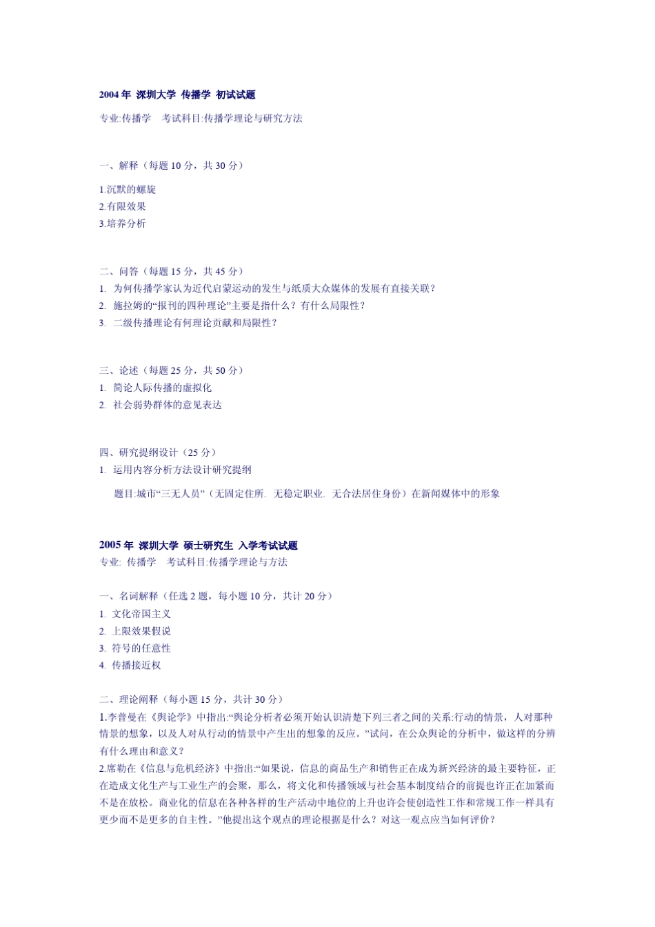 20042011深圳大学传播学考研真题合集(整理打印版)_第1页