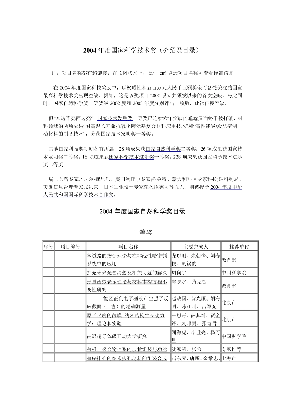 2004年度国家科学技术奖(介绍及目录)_第1页