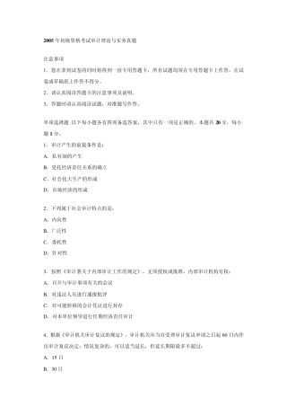 2005年初级资格考试审计理论与实务真题