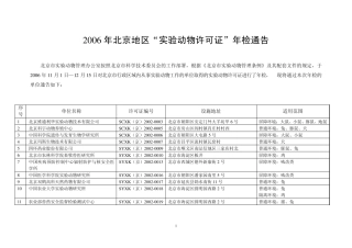 2006年北京地区实验动物许可证