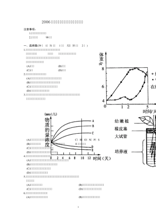2006黑龙江省高中生物学知识竞赛试题