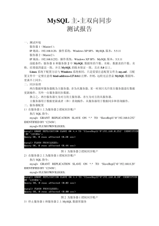 MySQL主主双向同步测试报告