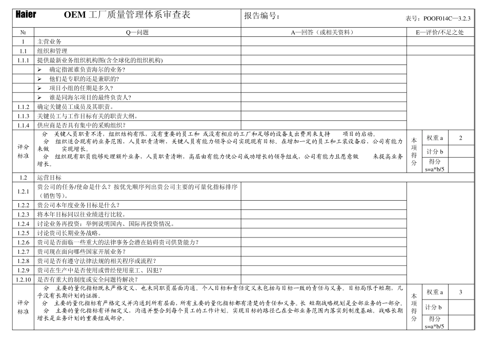 OEM工厂体系审查表_第1页