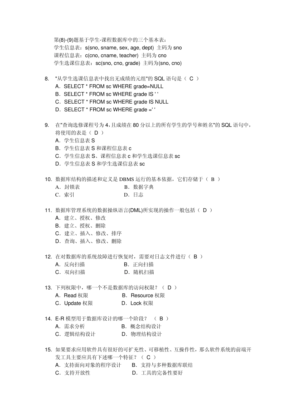ORACLE数据库试题_第2页