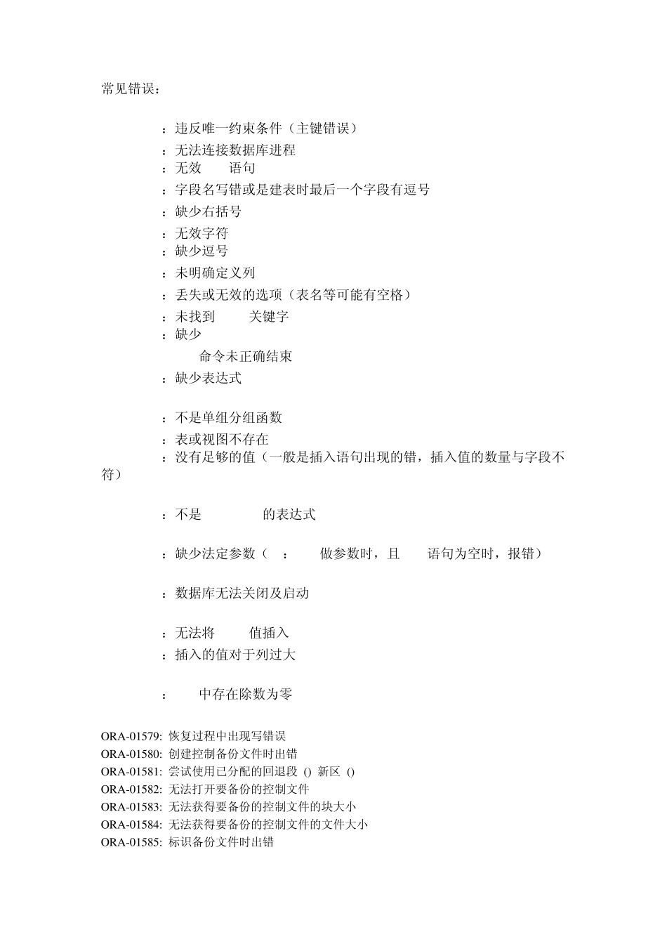 Oracle错误代码案例总结及解决方案_第1页