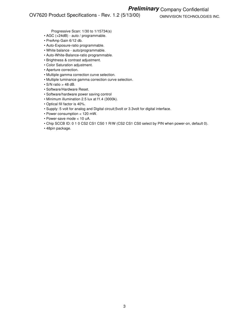 ov7620datasheet数据手册说明书_第3页