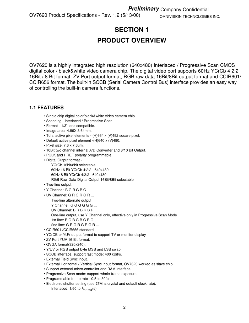 ov7620数据手册_第2页