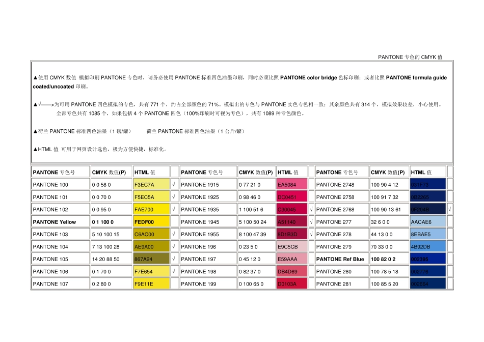 PANTONE专色的CMYK值_第2页