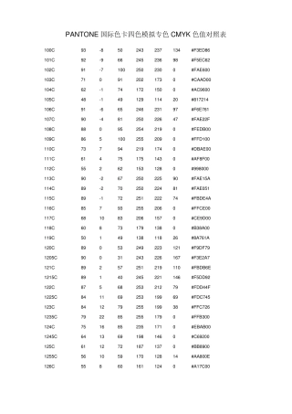 PANTONE国际色卡四色模拟专色CMYK色值对照表