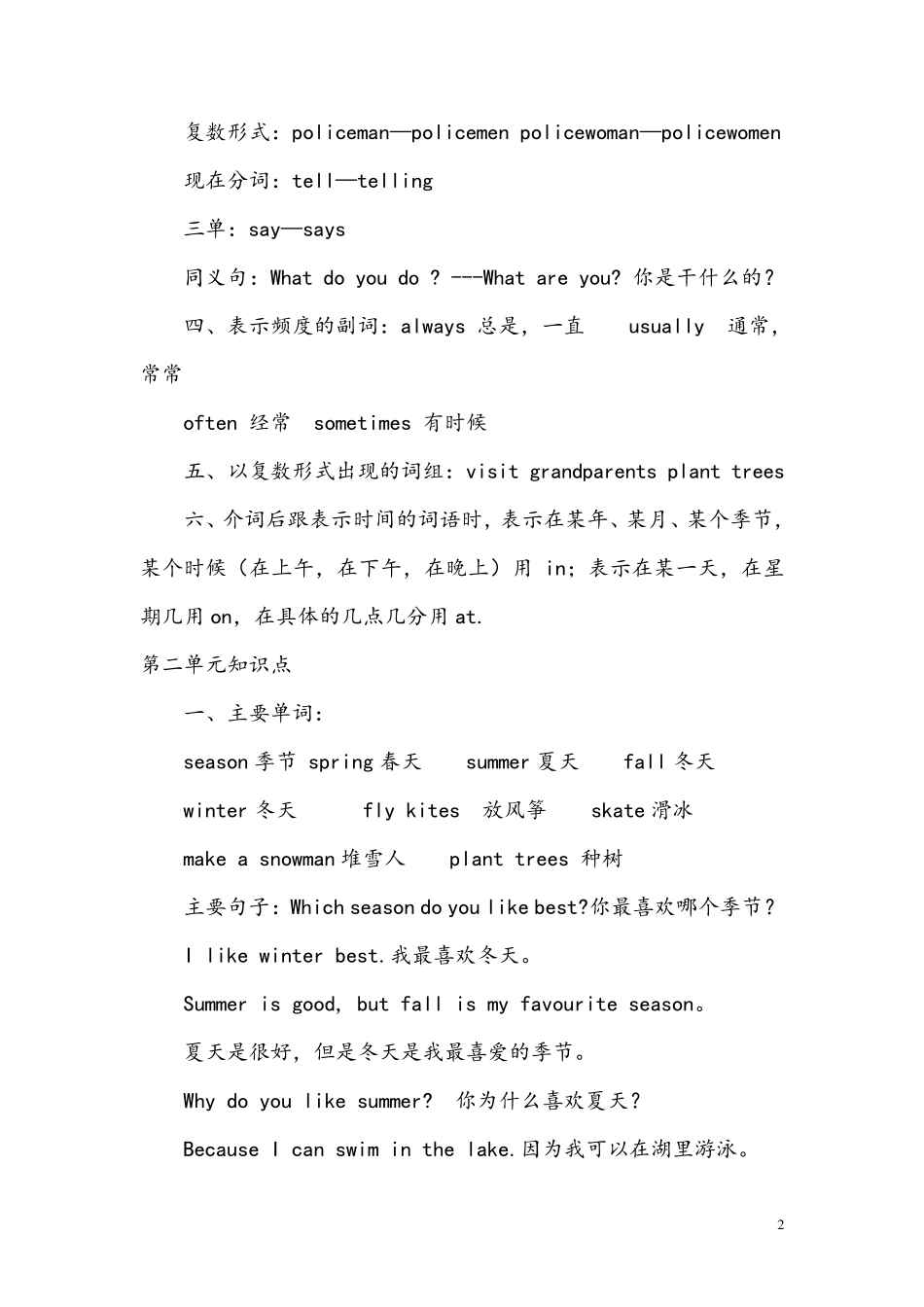 PEP小学五年级下册英语知识点总结全册(最新最全)_第2页