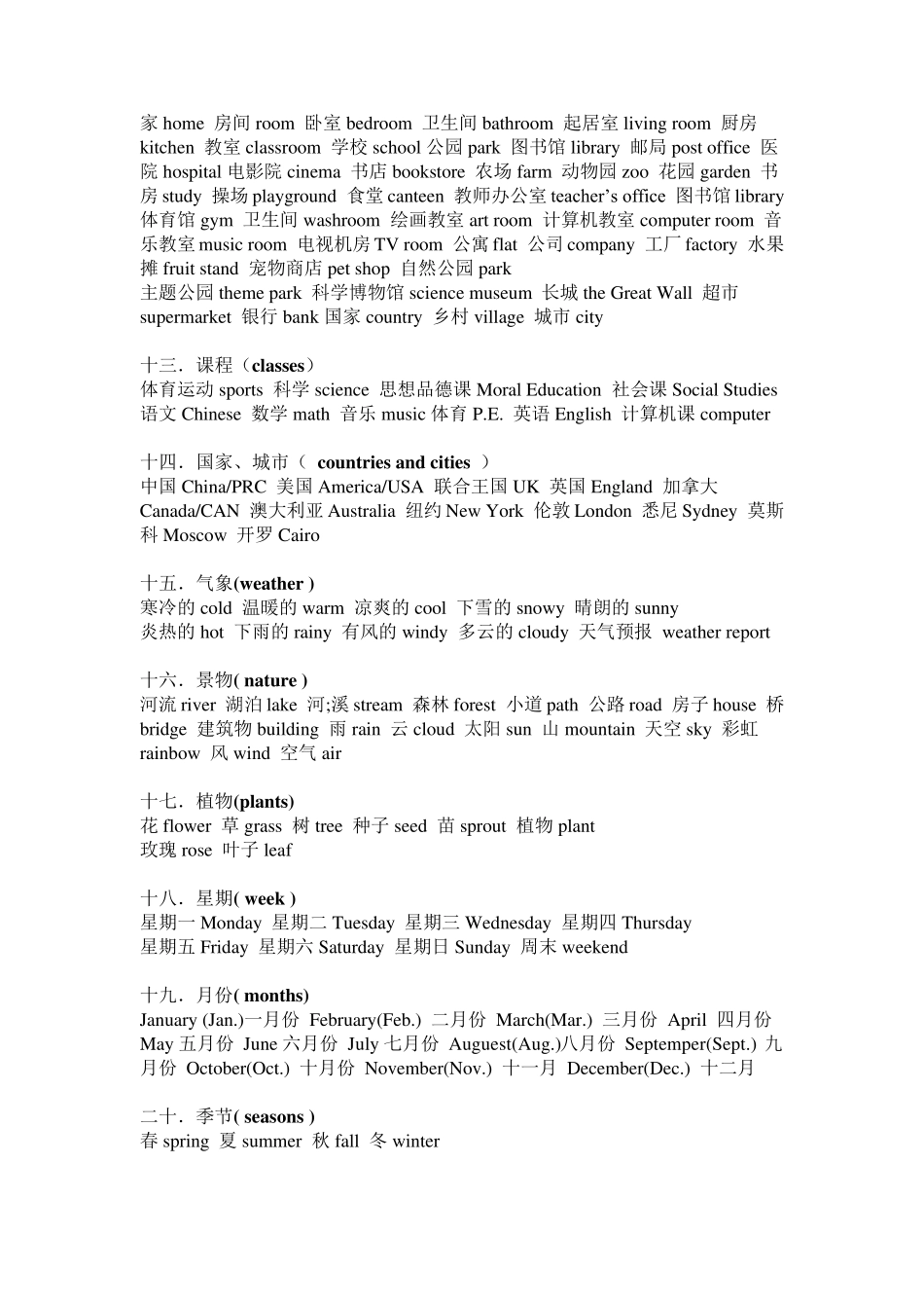 PEP小学生英语单词及重点句子大全_第3页