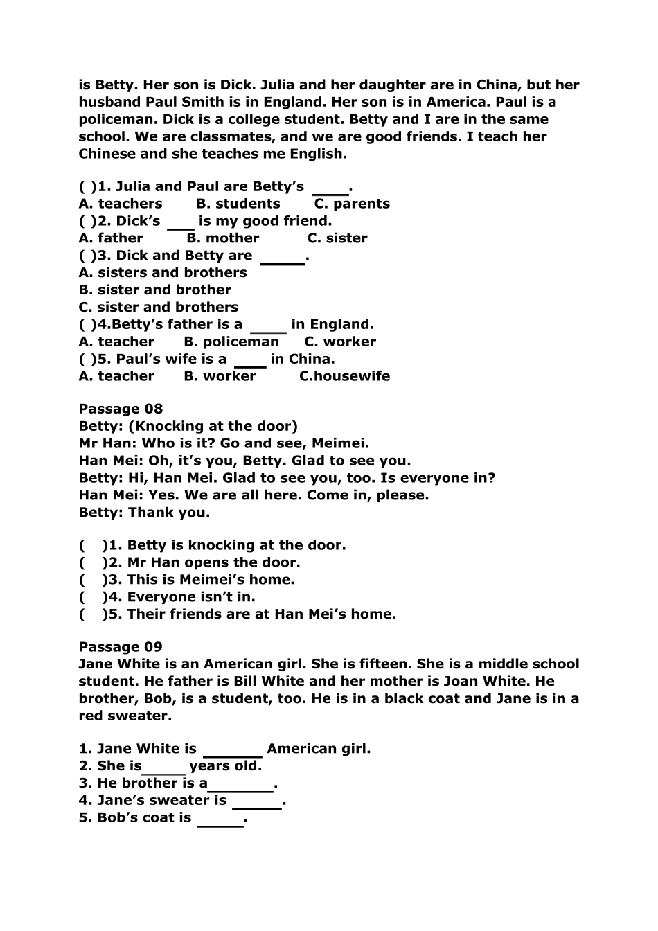 PEP小学英语五年级阅读理解34题_第3页