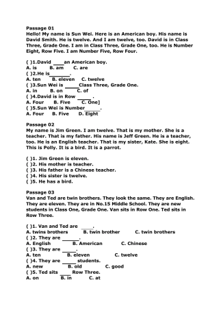 PEP小学英语五年级阅读理解34题