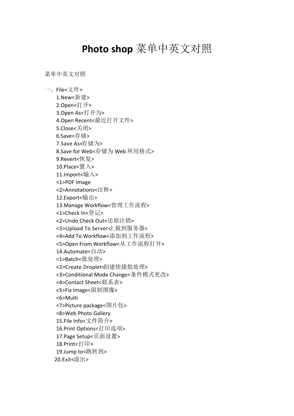 Photoshop菜单中英文对照_第1页