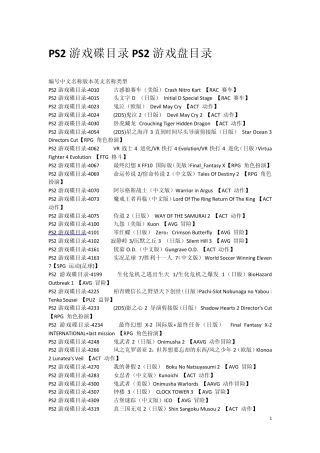 PS2游戏碟目录PS2游戏盘目录