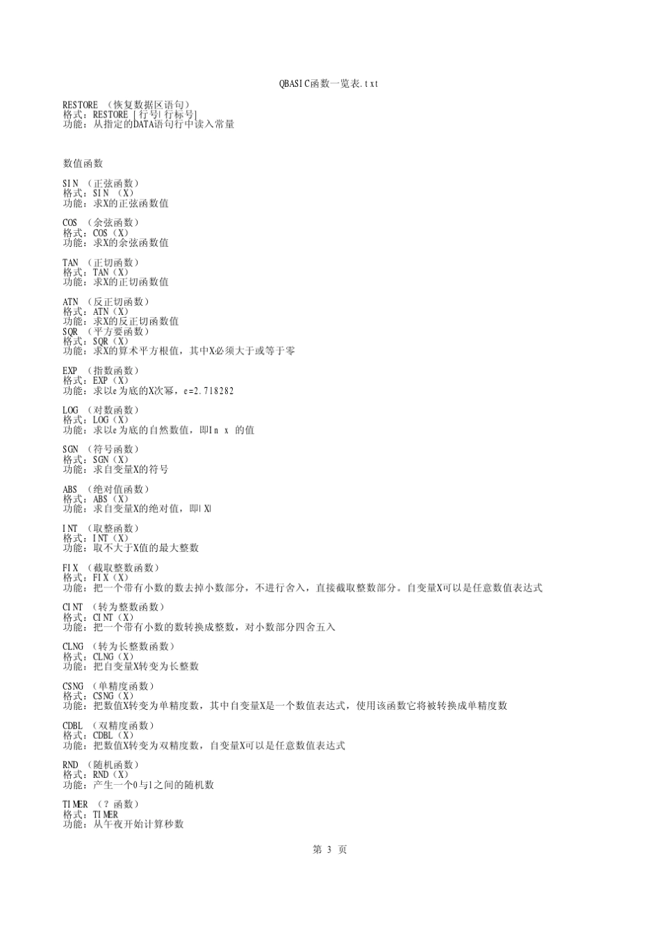 QBASIC函数一览表_第3页