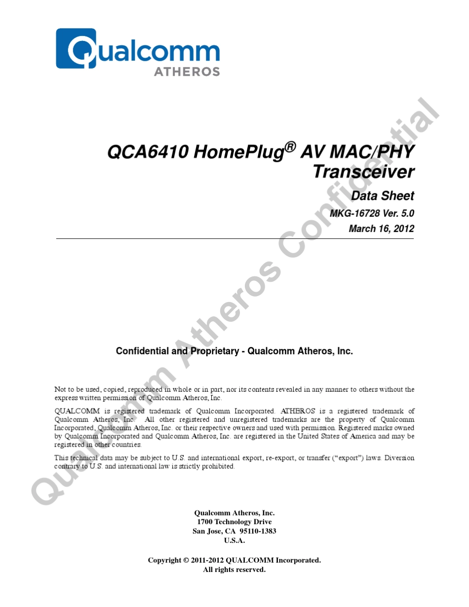 QCA641068pinQFN高通电力载波_第1页