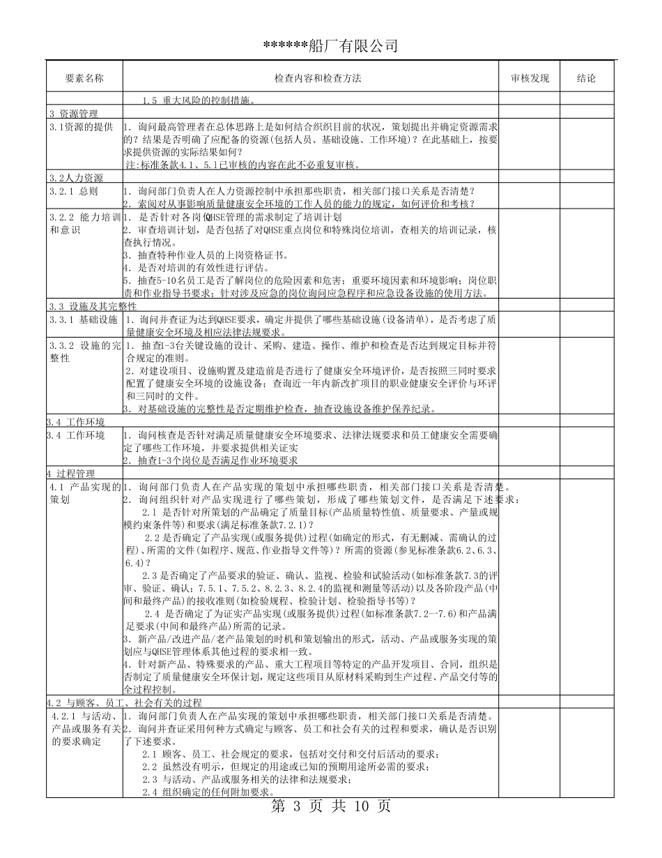 QHSE管理体系内部审核检查表_第3页