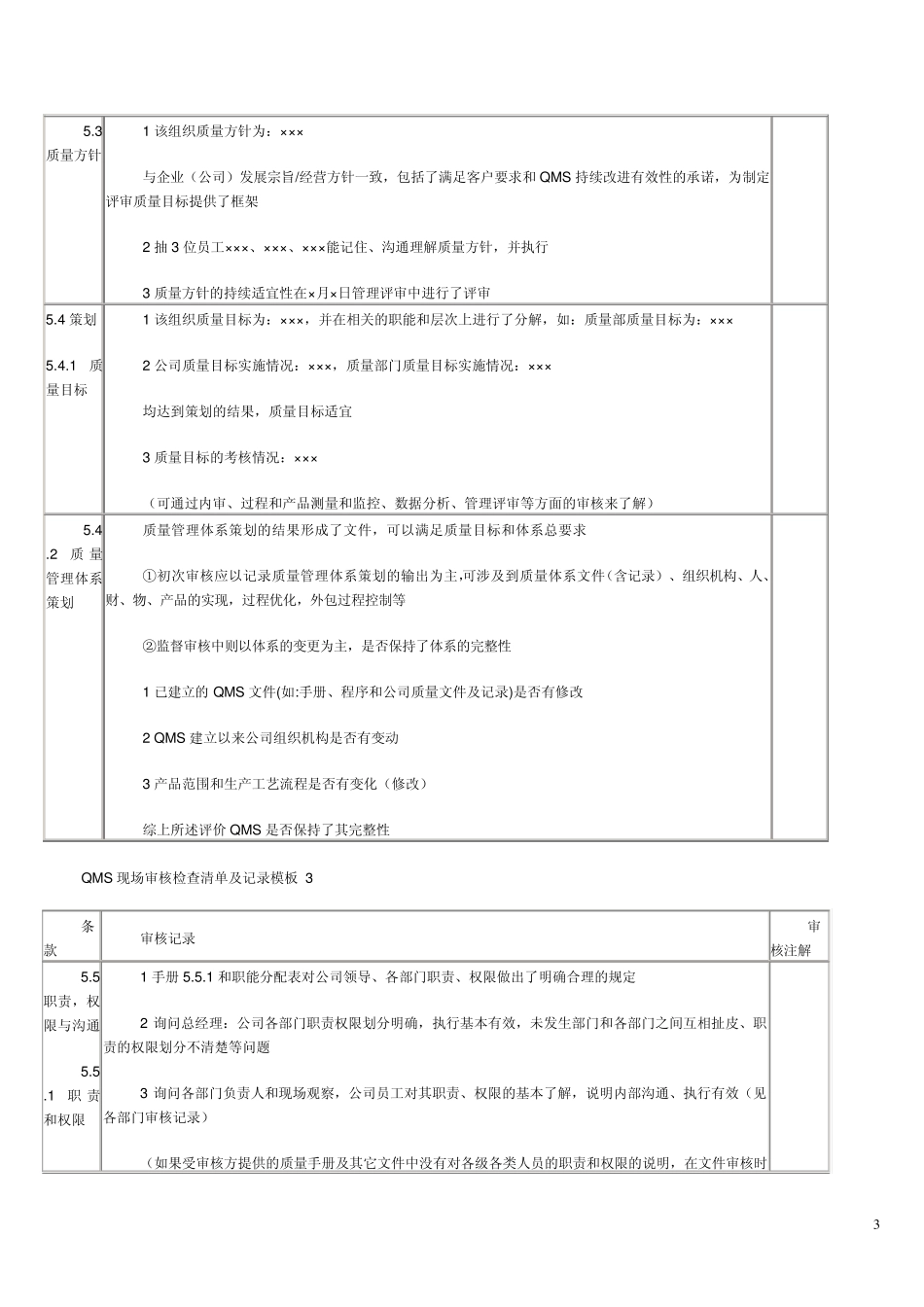 QMS现场审核检查清单及记录模板_第3页