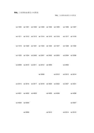 RAL工业国际标准色卡对照(图片代码对照)