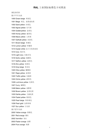 RAL工业国际标准色卡对照表