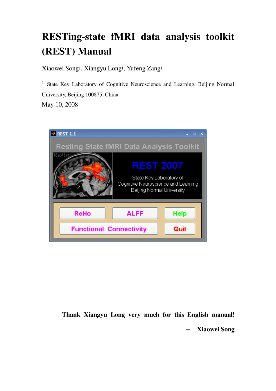 RESTingstatefMRIdataanalysistoolkit(REST)Manual_第1页