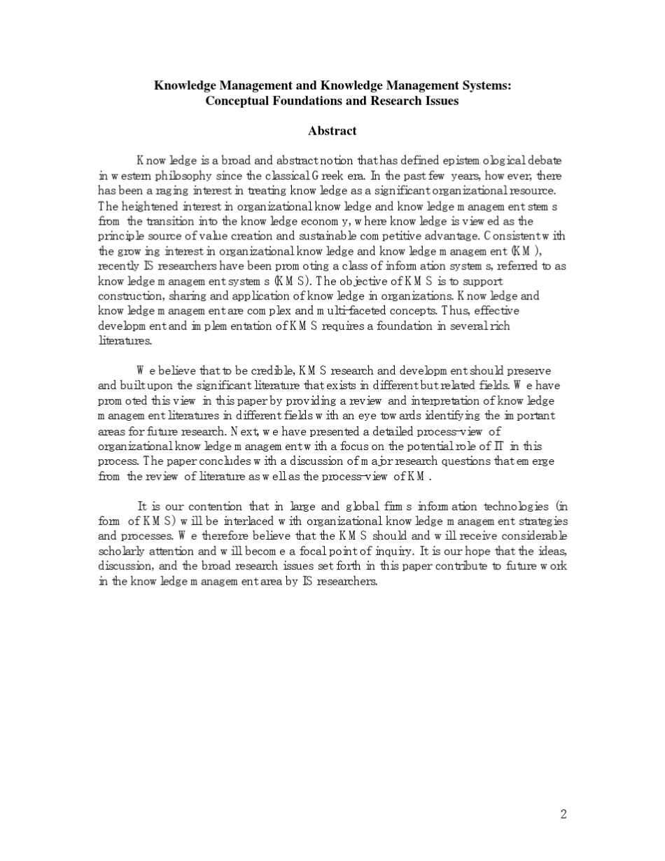 ReviewKnowledgemanagementandknowledgemanagementsystemsConceptualfoundationsandrese_第2页