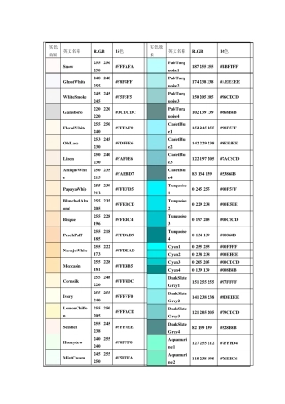 RGB颜色对照查询表