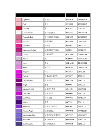 RGB颜色查询表