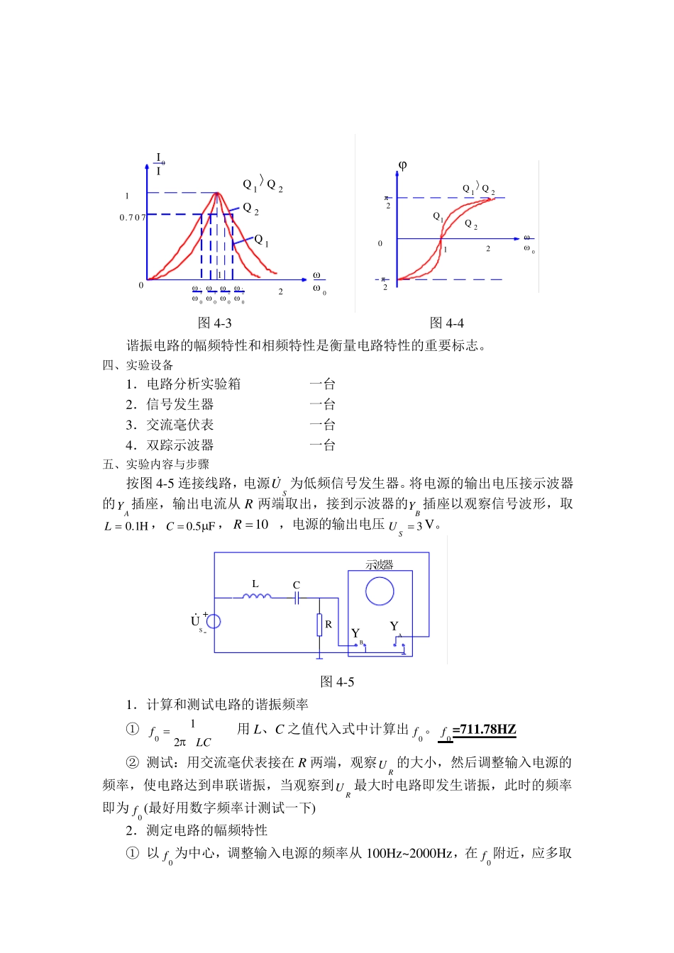 RLC串联电路的幅频特性与谐振现象实验报告4_第3页