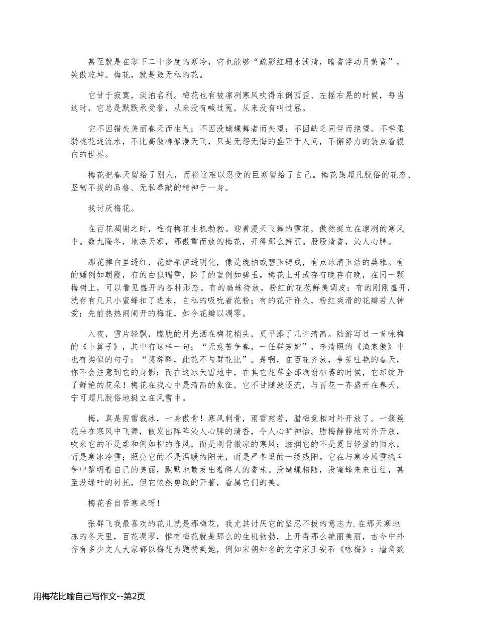 用梅花比喻自己写作文_第2页