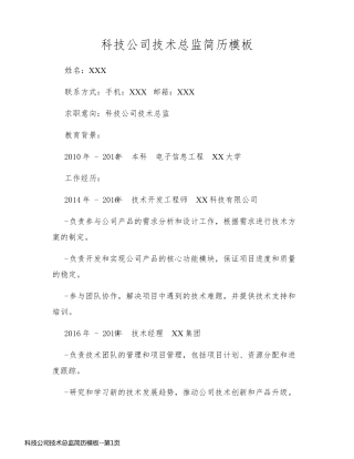 科技公司技术总监简历模板