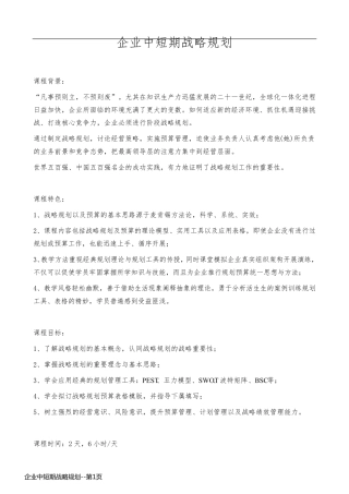 企业中短期战略规划