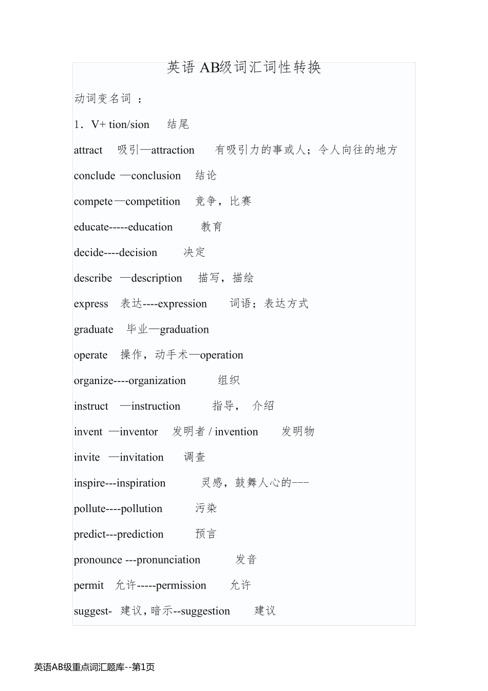 英语AB级重点词汇题库_第1页