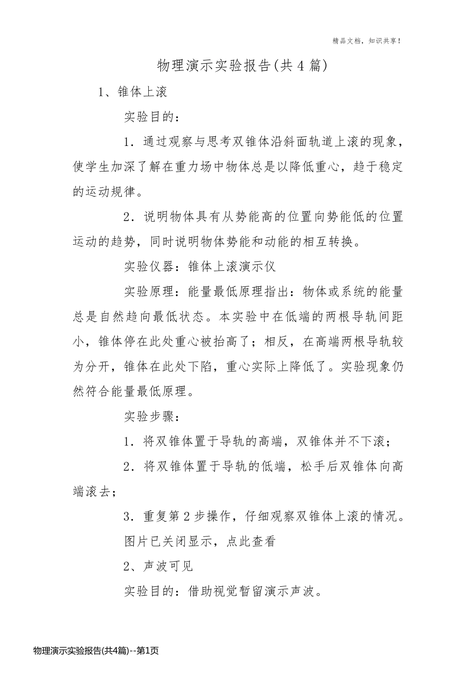 物理演示实验报告(共4篇)_第1页