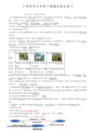 小学科学五年级下册期末综合复习