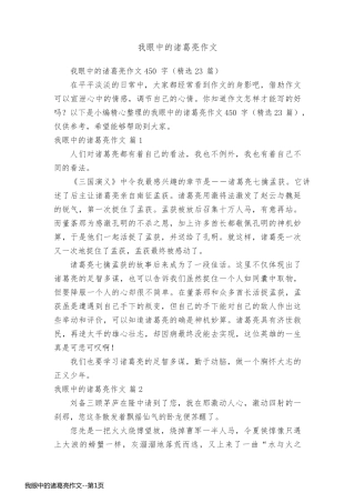 我眼中的诸葛亮作文