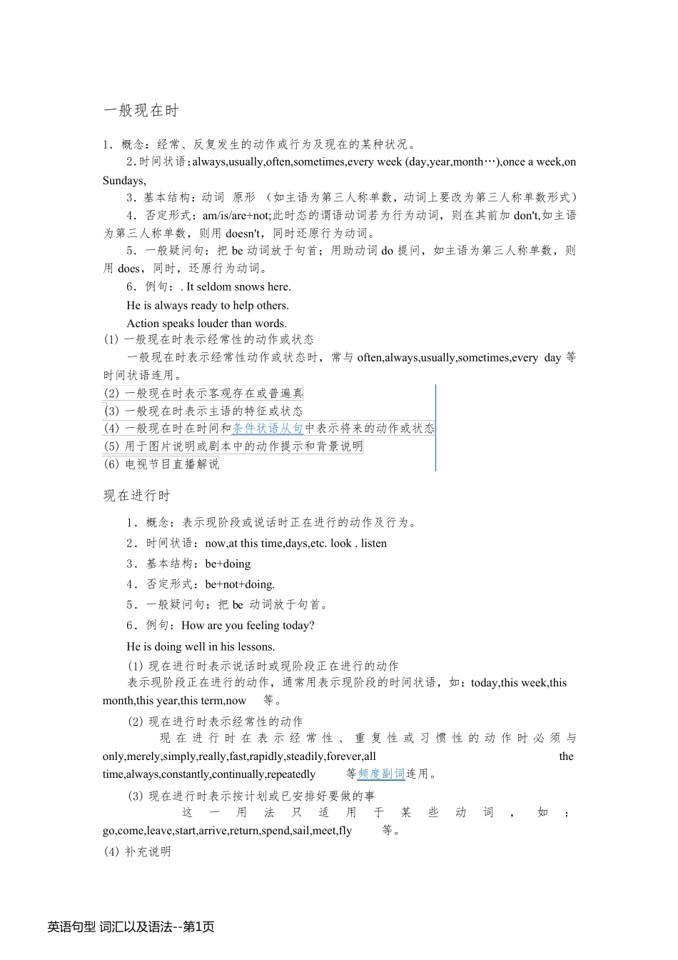 英语句型 词汇以及语法_第1页