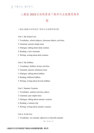 人教版202X五年级英语下册知识点梳理思维导图