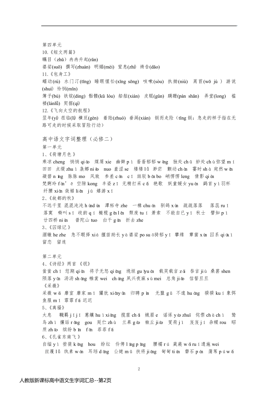 人教版新课标高中语文生字词汇总_第2页