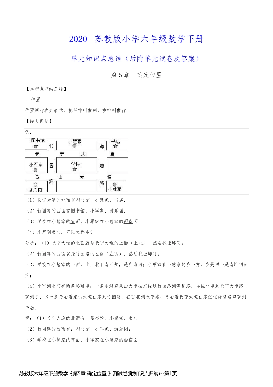 苏教版六年级下册数学《第5章 确定位置 》测试卷(附知识点归纳)_第1页