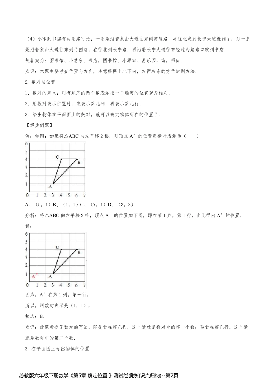 苏教版六年级下册数学《第5章 确定位置 》测试卷(附知识点归纳)_第2页