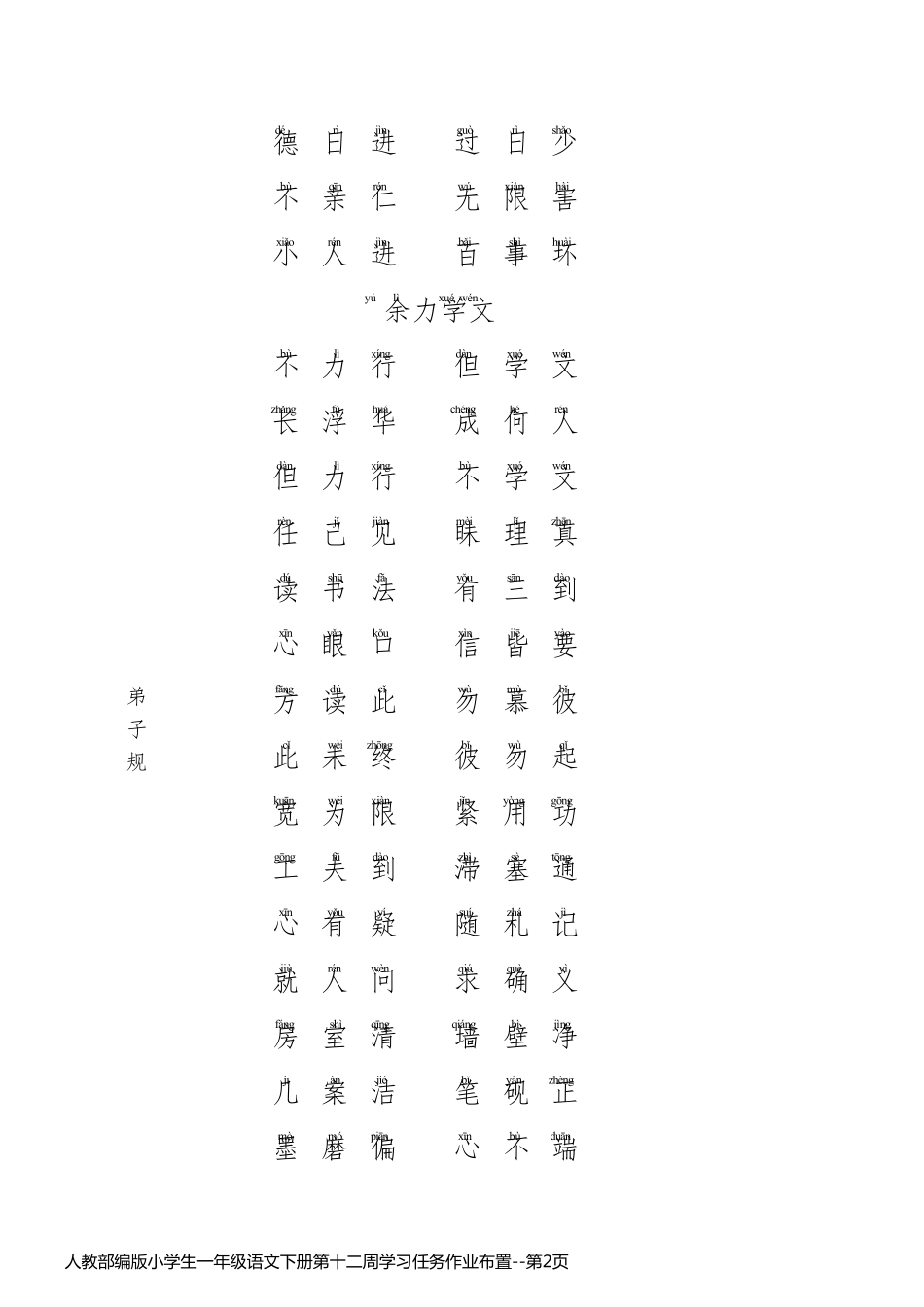 人教部编版小学生一年级语文下册第十二周学习任务作业布置_第2页
