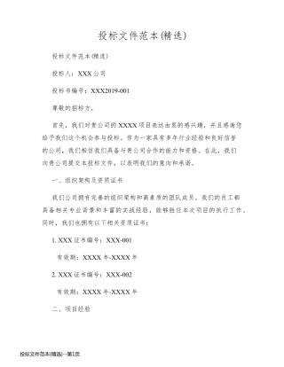 投标文件范本(精选)