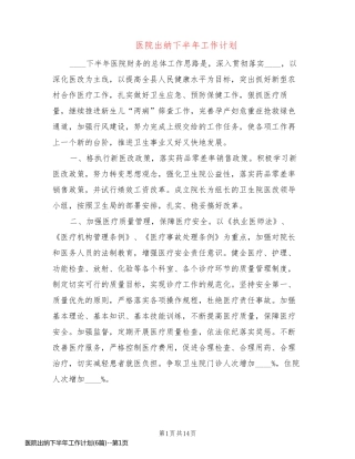 医院出纳下半年工作计划(6篇)