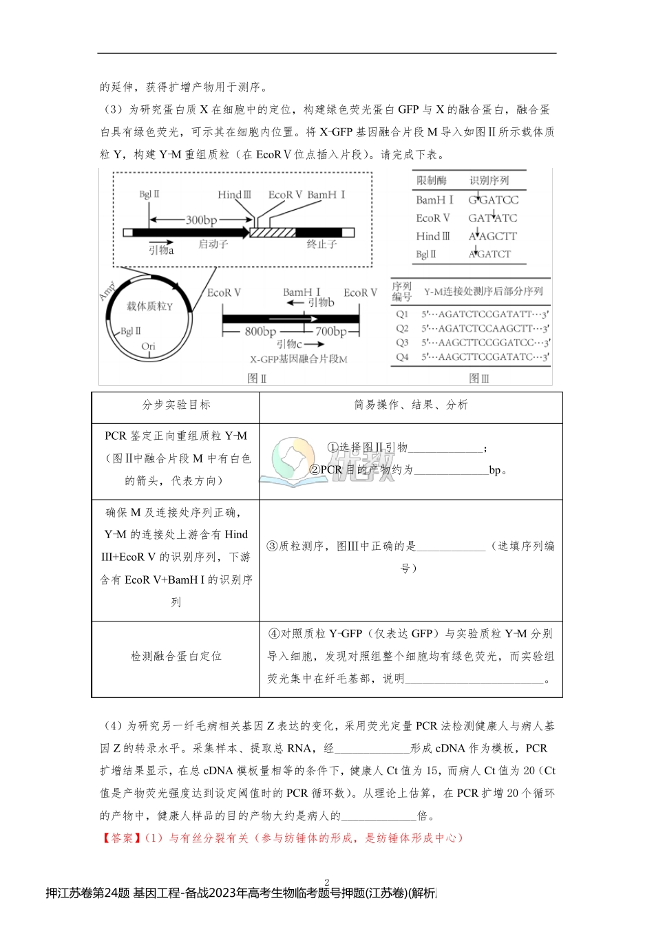 押江苏卷第24题 基因工程-备战2023年高考生物临考题号押题(江苏卷)(解析版)_第2页