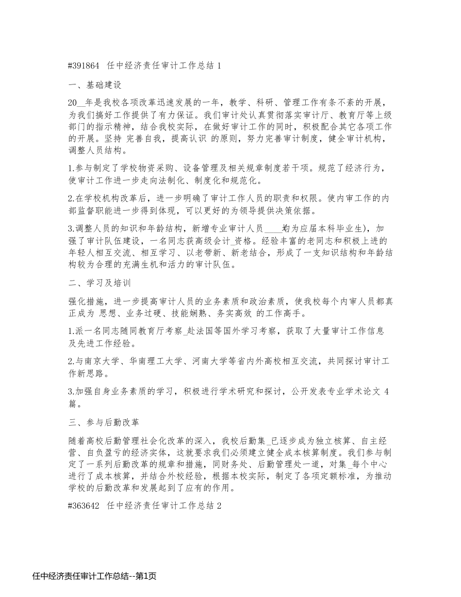 任中经济责任审计工作总结_第1页