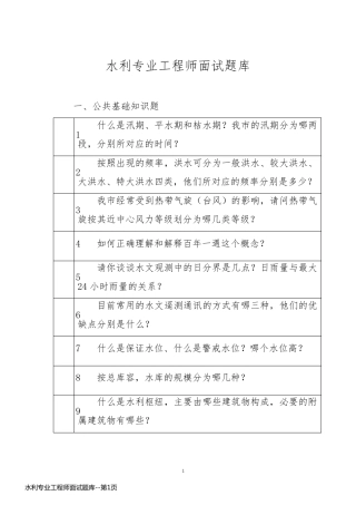 水利专业工程师面试题库