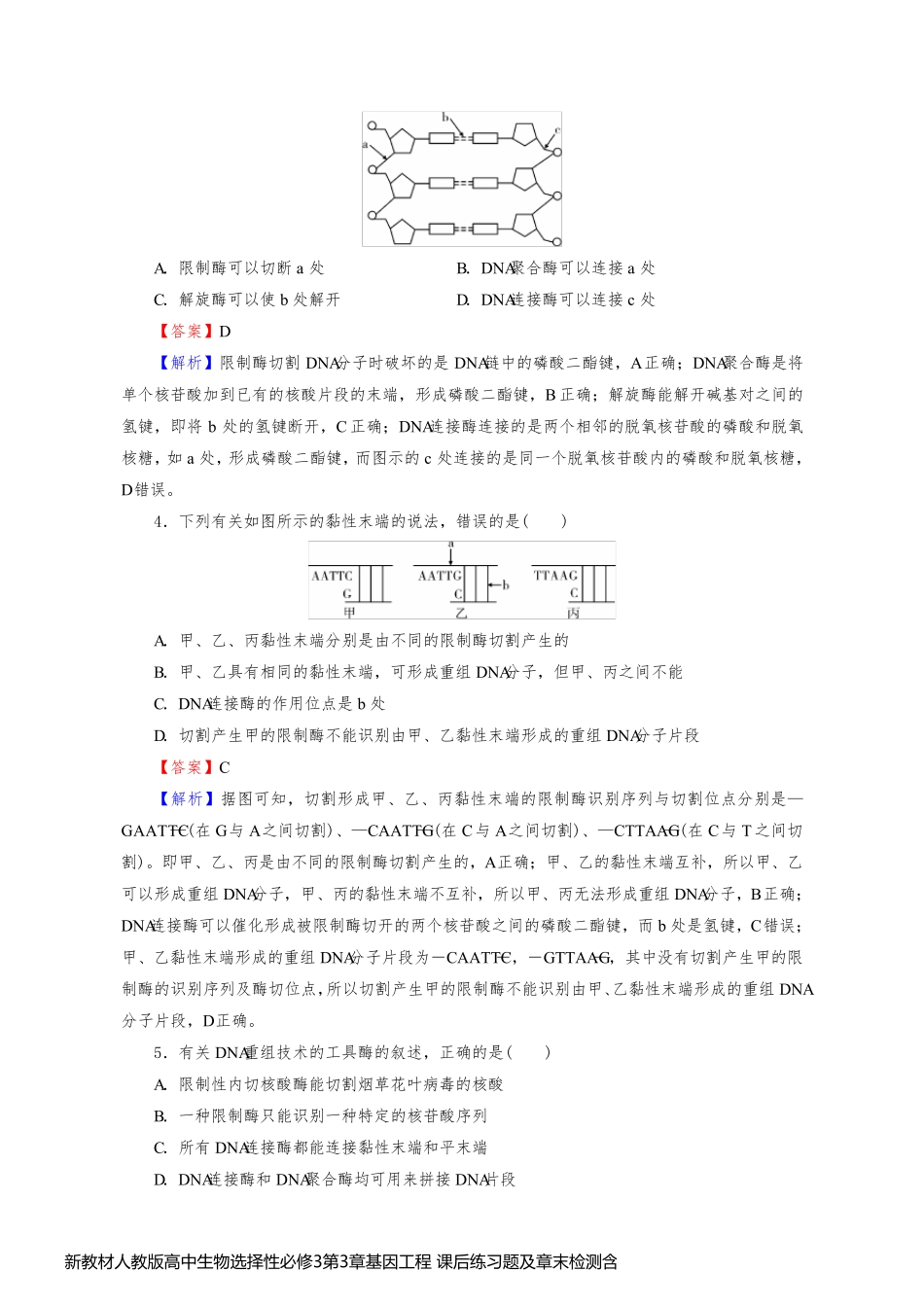 新教材人教版高中生物选择性必修3第3章基因工程 课后练习题及章末检测含答案解析_第2页